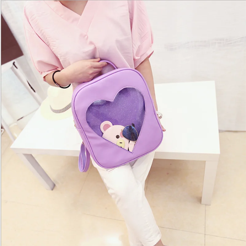 Женский рюкзак карамельного цвета U кожаный прозрачный в форме сердца Kawaii