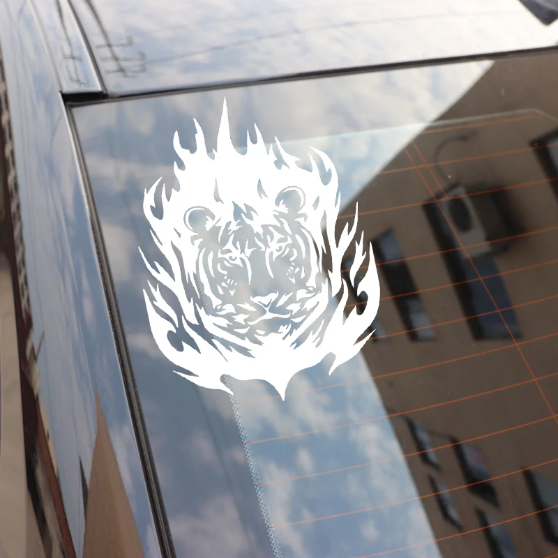 

YJZT 13.8CM*18.3CM Tiger Flame Fashion Decoration Vinyl Decal Car Of Body Car Sticker Black/Silver C4-1026