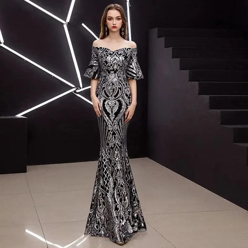 Новинка 2019 женские вечерние платья роскошное серебристое платье с блестками