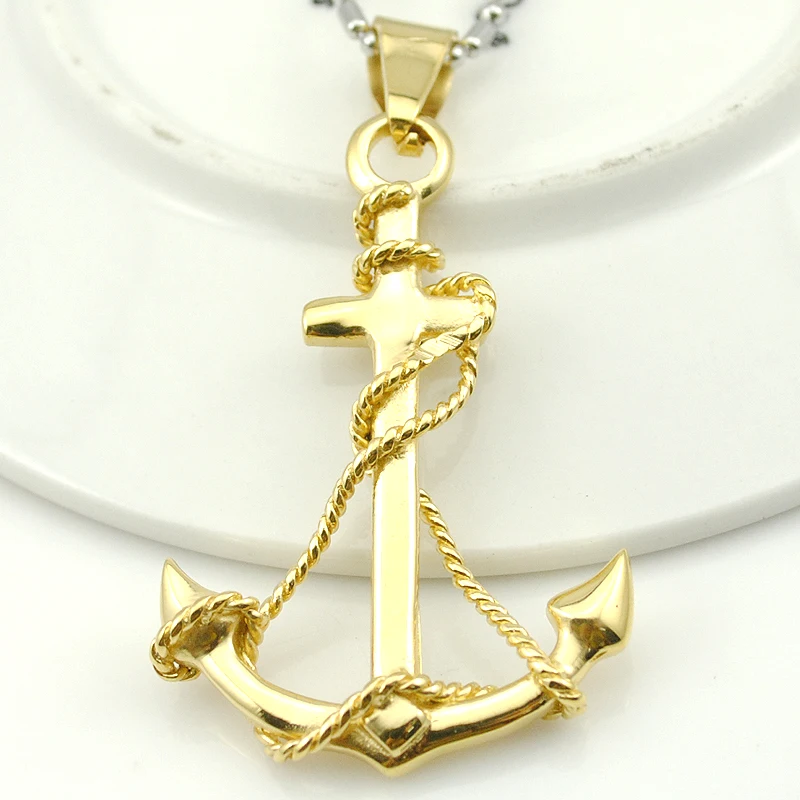 Ожерелье с подвеской AMUMIU якорь золотистого цвета модные байкерские украшения