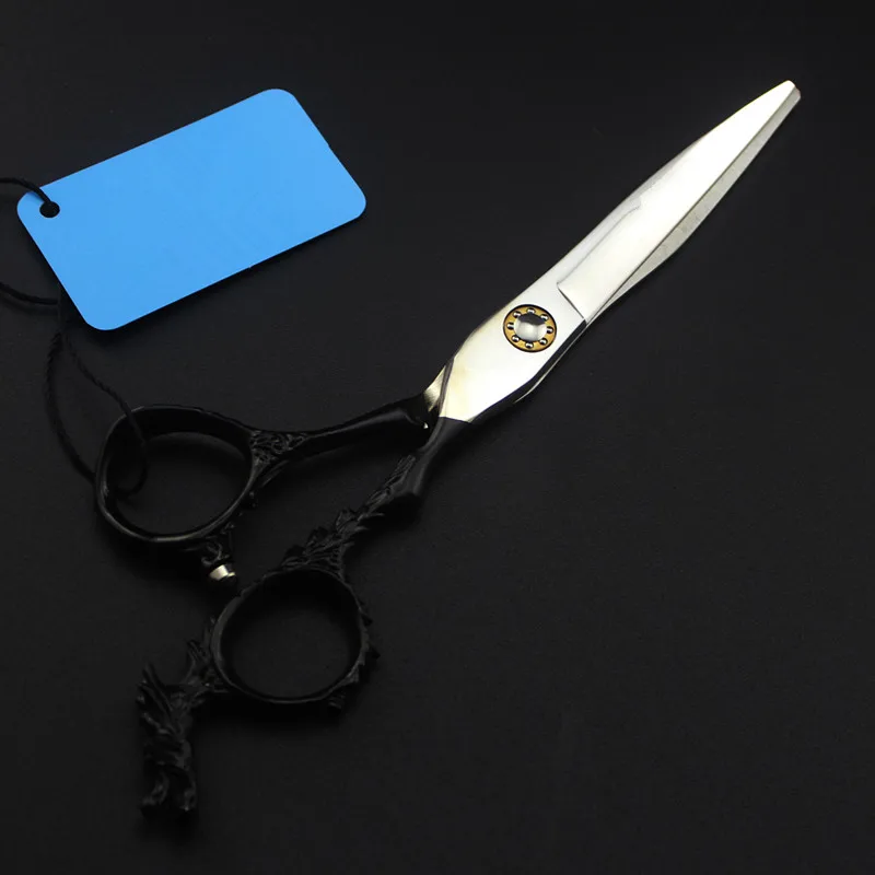 Custom japan 440c 6 inch black Dragon hair cutting scissors barber makas thinning shears haircut scissor hairdressing | Красота и