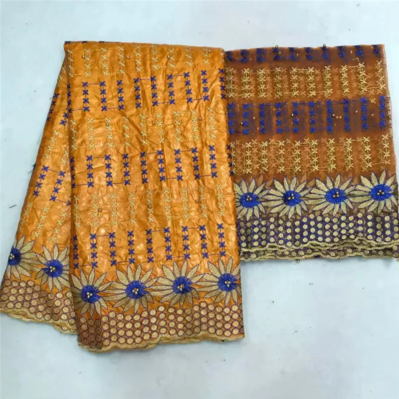 High Quality 5 Yards Bazin Riche Getzner 2018 New Design African Fabric+2 Lace With Beads df60-964 | Дом и сад