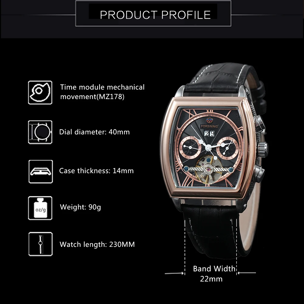 FORSINING унисекс Мужские автоматические механические часы Tourbillon из натуральной