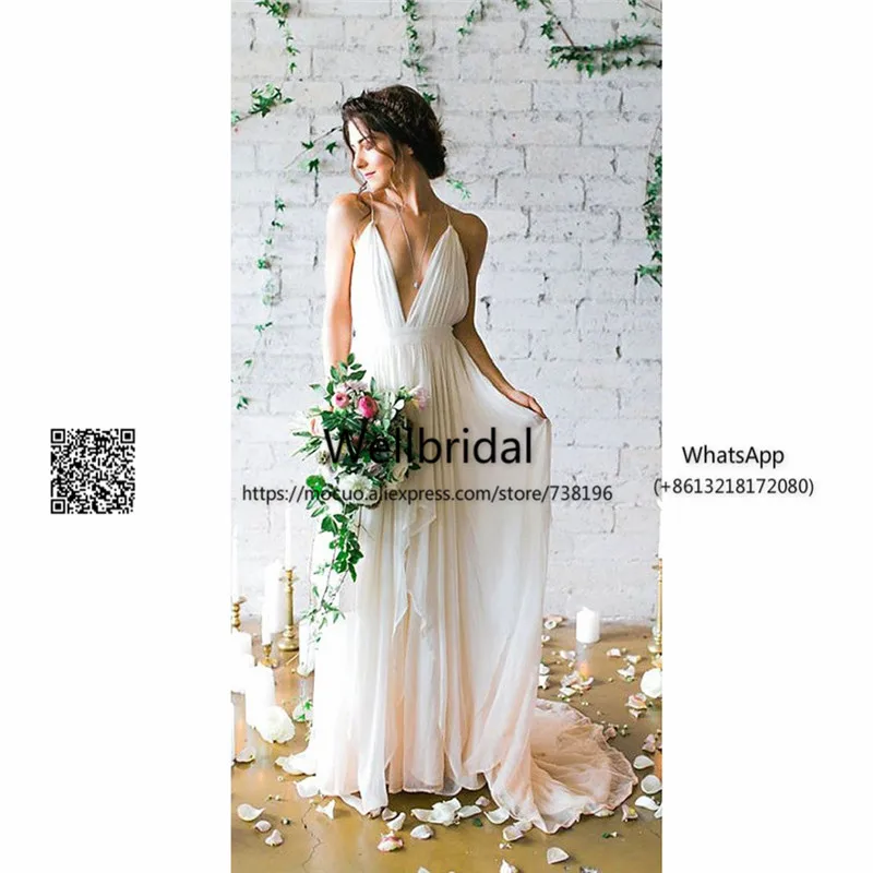 2017 летние пляжные свадебные платья на бретельках с открытой спиной
