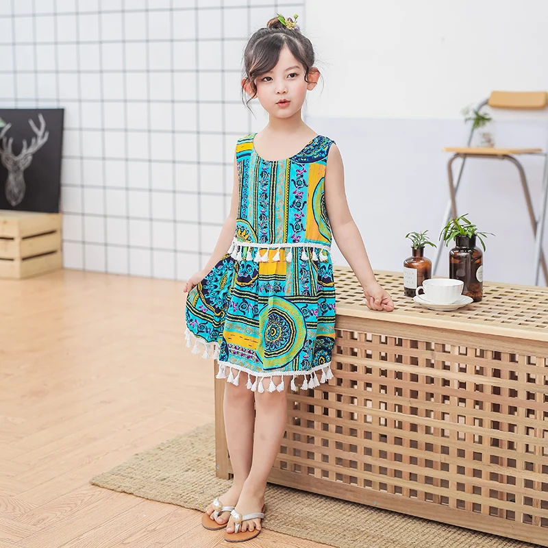 Wave Striped Designer England Style Baby Girls Clothing Summer Sleeveless Children Clothes Kids Cotton Party Dress Knee Length | Детская