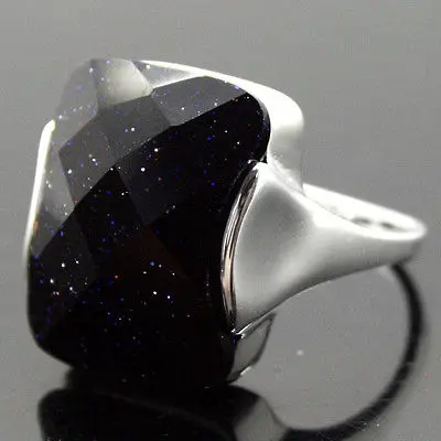 $Forced&gt @ 13*16 мм натуральный граненый синий песчаник Серебряное кольцо размер 7/8/для