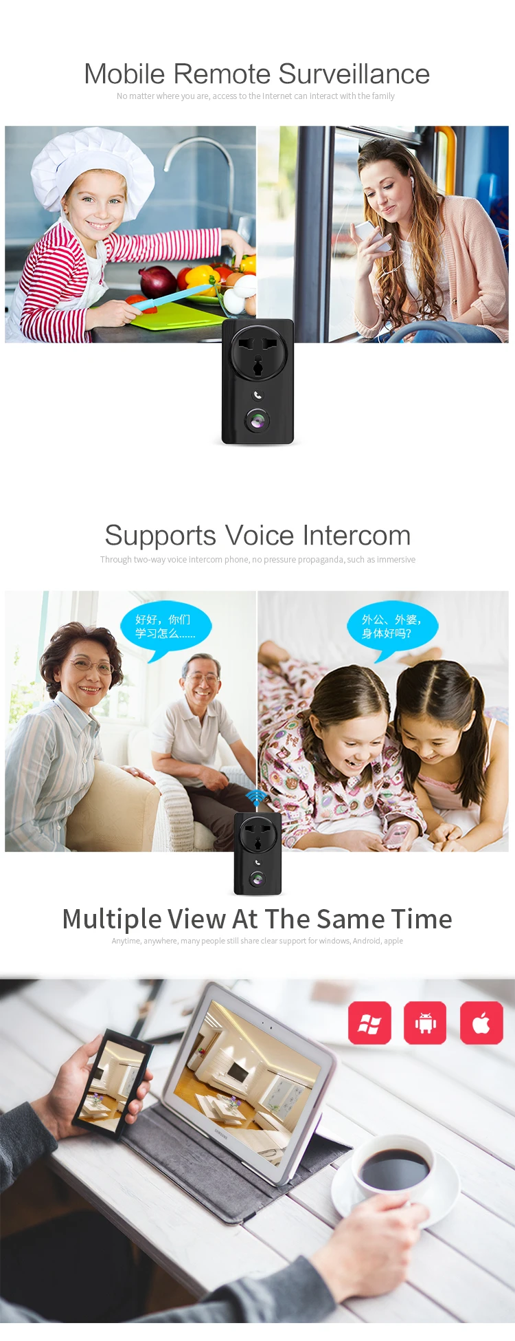 Newest Wireless Wifi Socket IP Camera EC59 180 degree Panoramic HD 1080P Fisheye Home Security CCTV Camera Two Way Audio