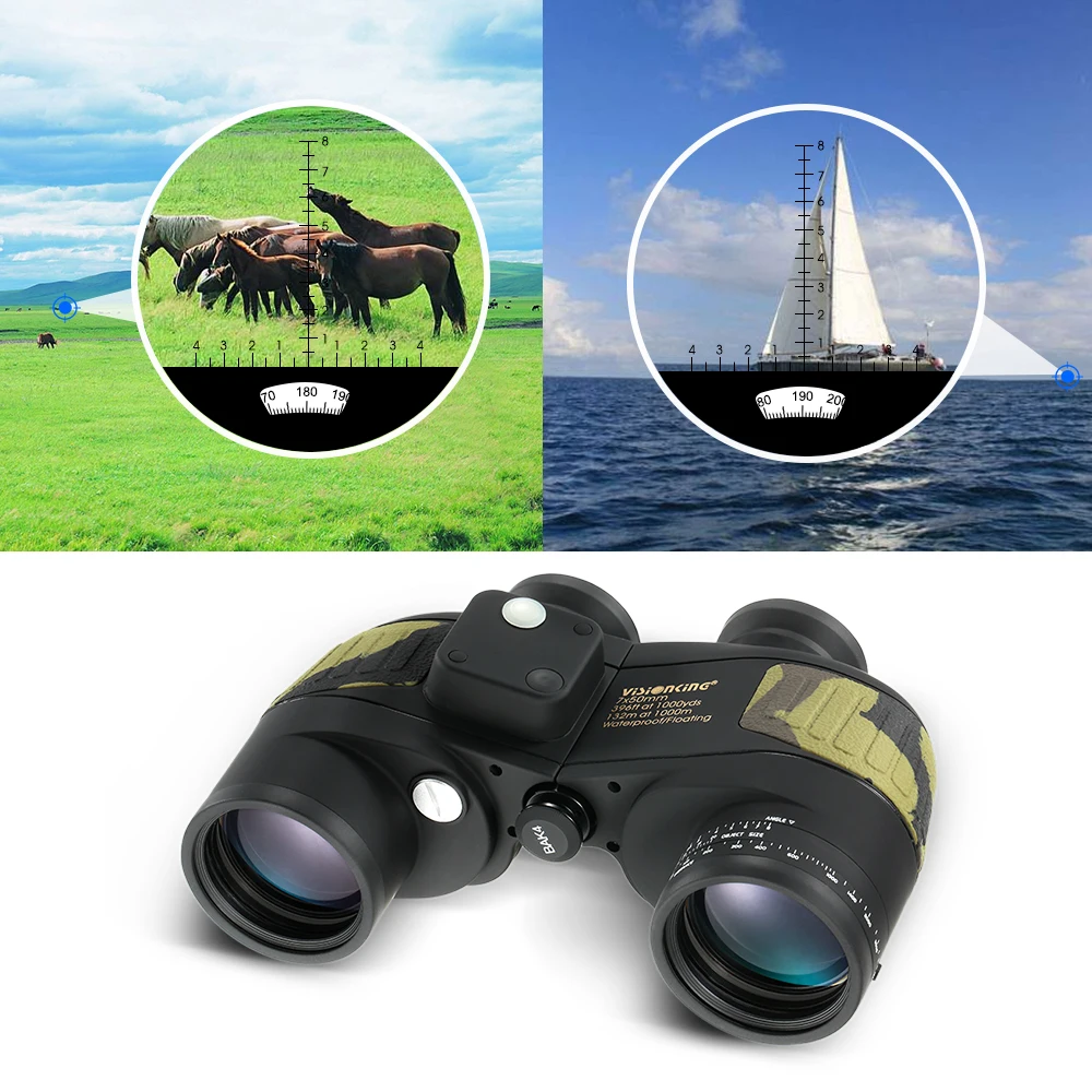 Visionking 7x50 компас бинокль дальномер телескоп Профессиональный BAk4 охота на лодках
