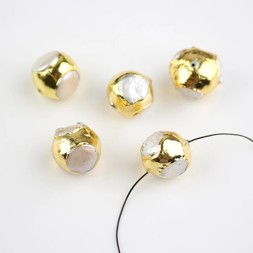 10 шт. золотой Цвет Гальванические Круглый Форма ювелирные изделия Pearl White Shell