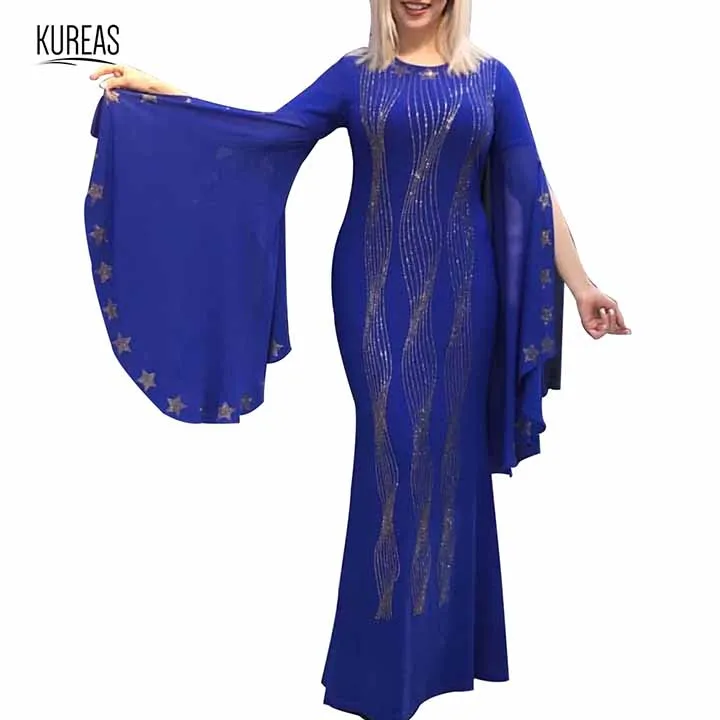 Kureas африканские платья для женщин Дашики алмаз Slim Fit платье русалки элегантное шифоновое вечернее длинное платье