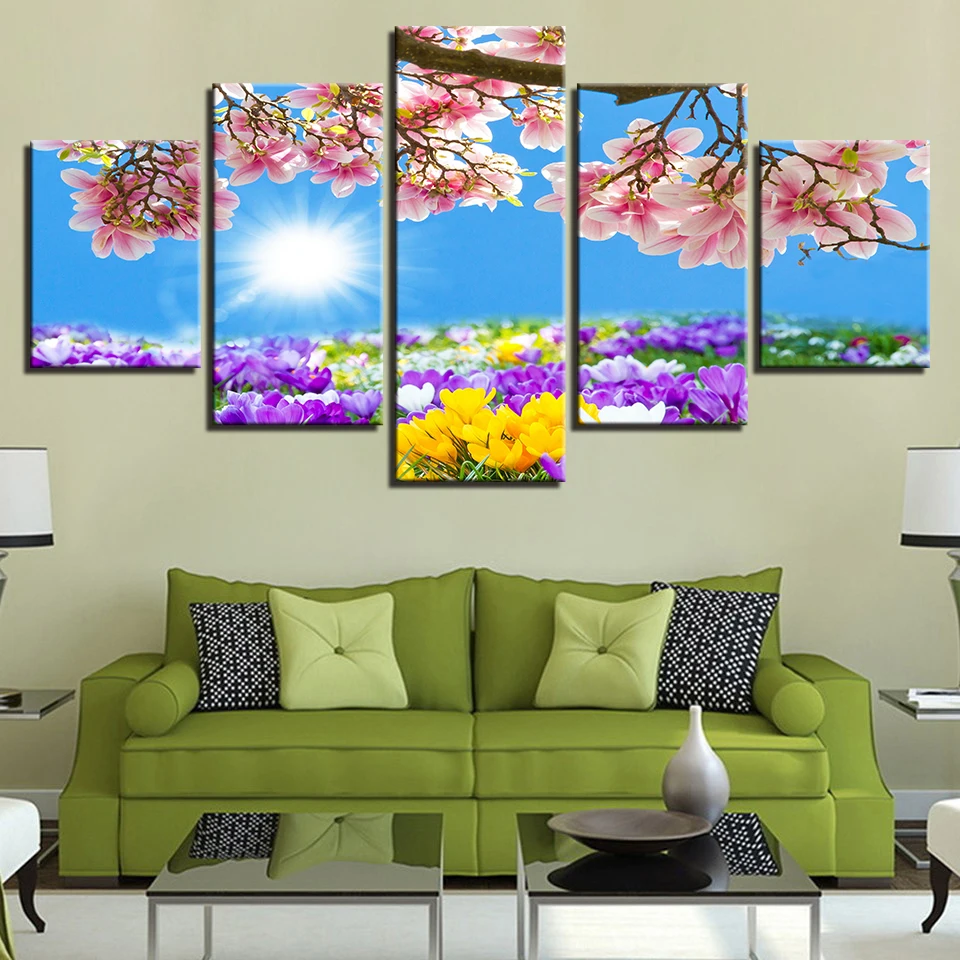 Canvas Painting HD Prints Home Decoration 5 Pieces Flower Wall Art Modular Stone Pictures For Bedside Background Artwork Poster | Дом и сад