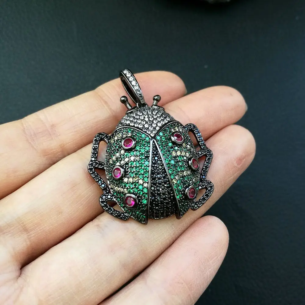 Gunmetal Женский 1 шт. 31X35 мм CZ микро Pave Beetle кулон Насекомые ювелирные подвески - Окраска металла: Gunmetal