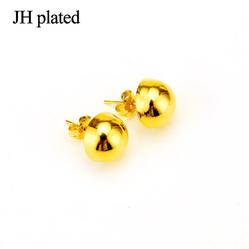 JHplated 4mm&amp6mm&amp8mm&amp12mm 24K Ear Stud Ethiopian Middle East African Half Ball Earring For Women Gift |