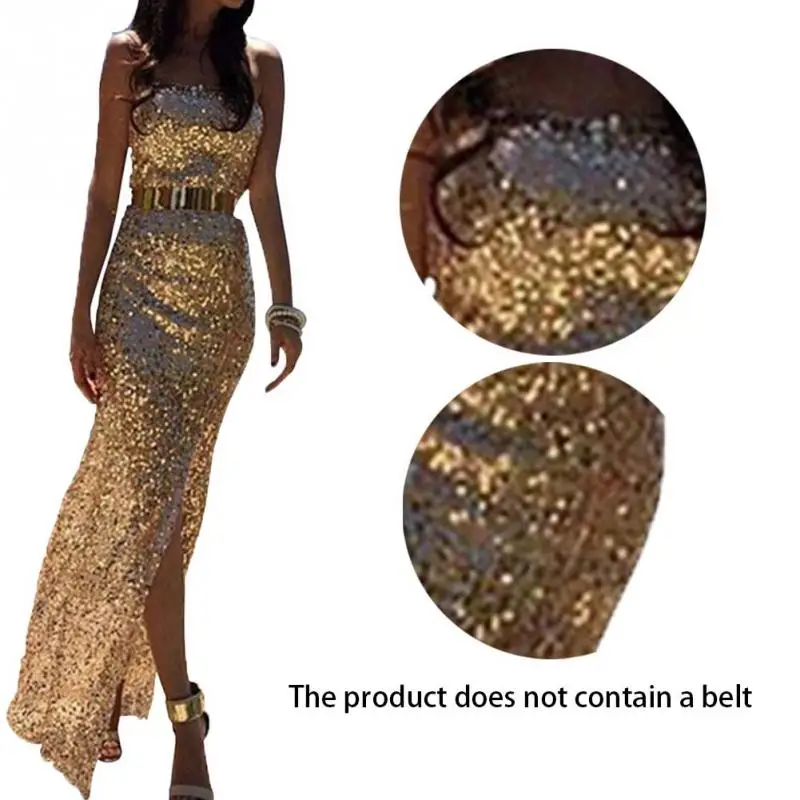 Для женщин макси платье без бретелек блесток Bodycon с боковыми пикантные