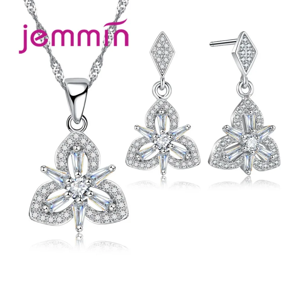 

Three Petal Flowers Jewelry Set For Women Top Quality Fine Jewelry 925 Sterling Silver Necklace/Earrrings.