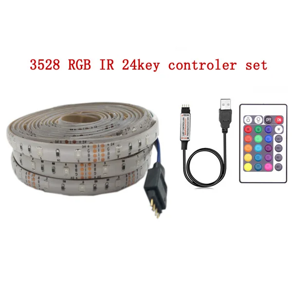USB Светодиодные ленты светильник ТВ Подсветка 5V Водонепроницаемый RGB SMD 5050/3528 светодиодный лента светильник s для компьютера украшение для ПК светильник Инж - Испускаемый цвет: 2835 with IR 24keys