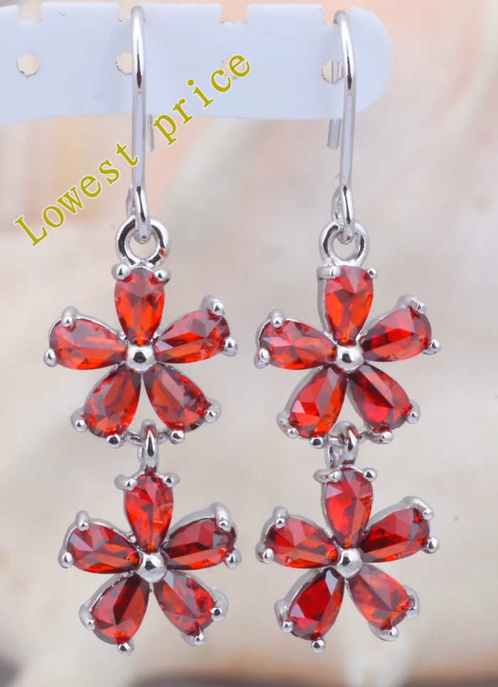 Flower design Red Crystal earrings silver color Wholesale &amp Retail fashion Jewelry Zirconia Drop Earrings JE440 | Украшения и