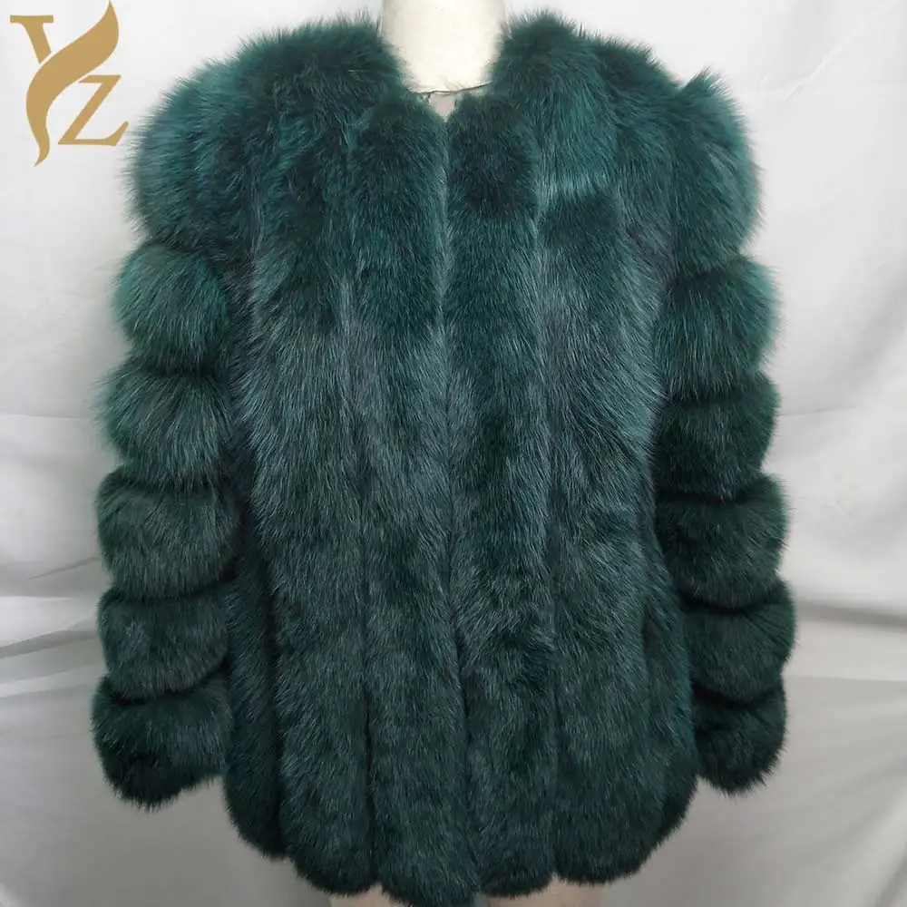 green 70cm Новая мода натуральный Лисий мех женские зимние пальто утолщенный теплый лисий мех женская верхняя одежда натуральный мех куртка на заказ натуральная - Цвет: green 70cm
