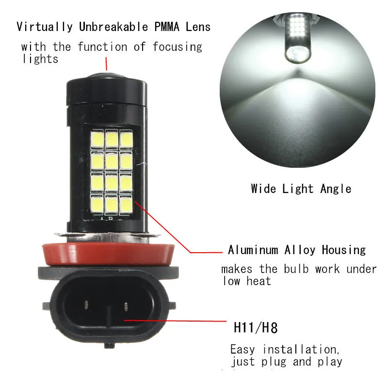 2 шт. H11/H8 42 SMD LED Белый Samsung 2835 Canbus без ошибок противотуманная фара 6500K F-Best |