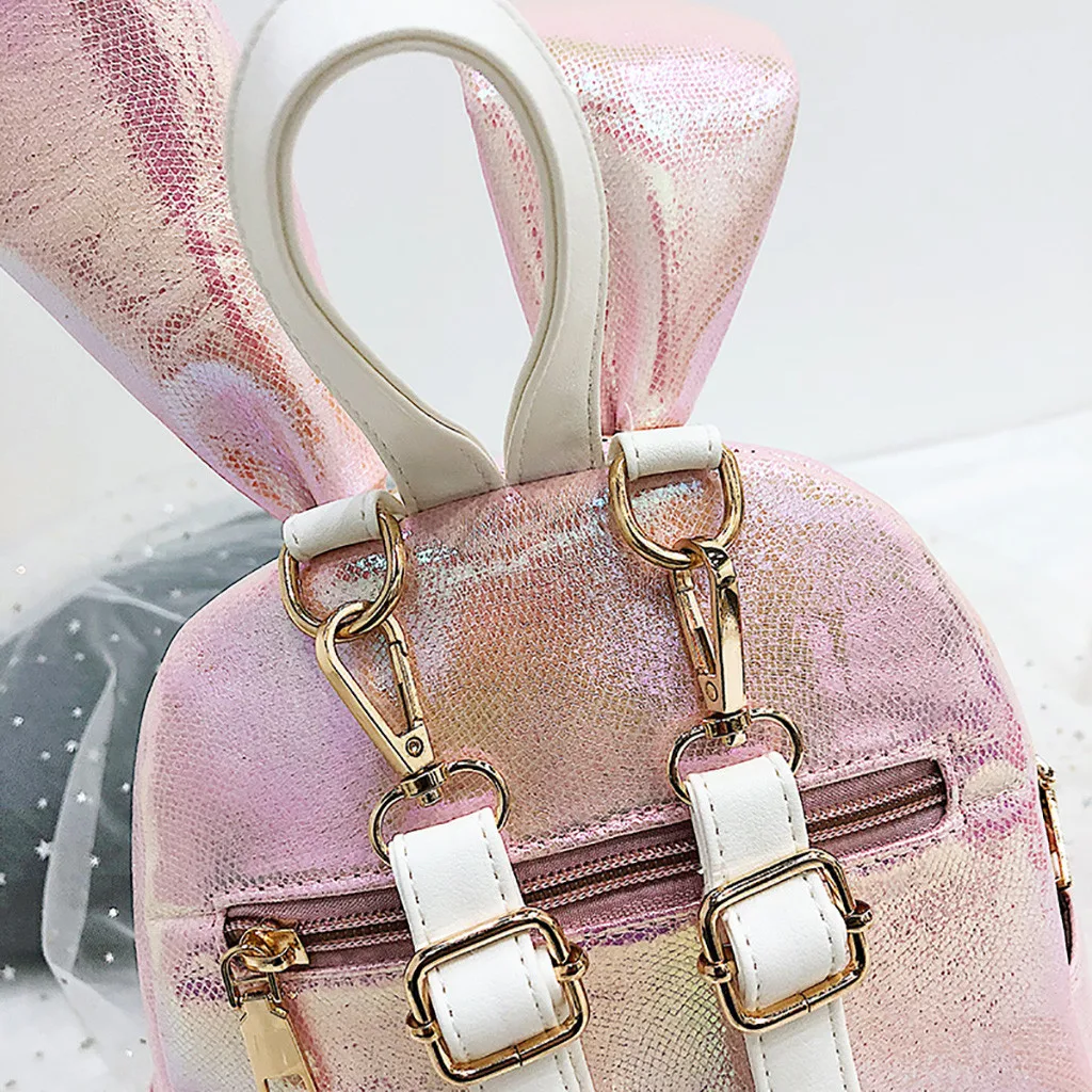 Cute Rabbit Ear Backpack New Fashion Women's Radium School Bag Small Backpacks For Girls Ladies Leather Mochilas Mujer | Багаж и сумки