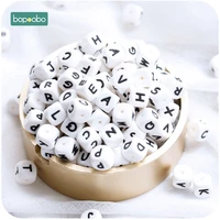 bopoobo 100pc silicone beads baby teething letters beads baby rattle silicone pearl teether beads 12mm baby silicone teether