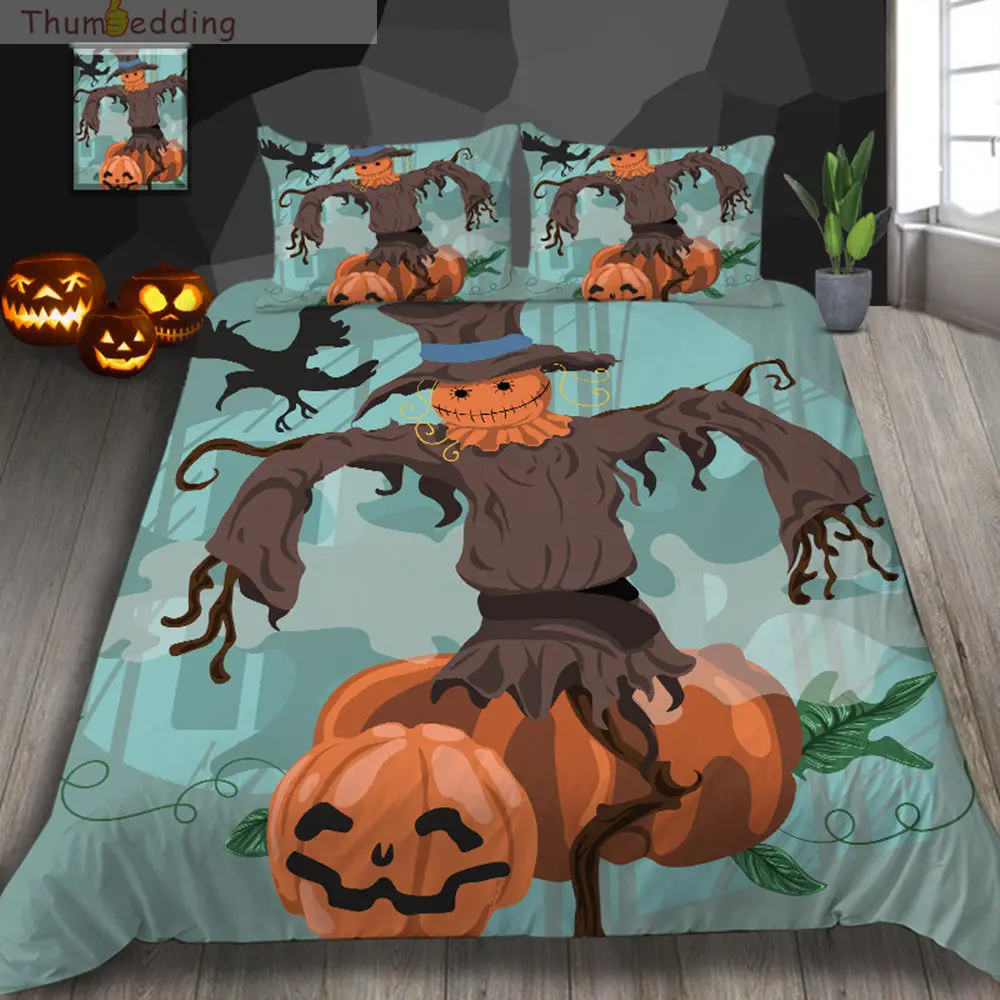 

Комплект постельного белья с изображением Призрака и пемкинга, пододеяльник 3D на Хэллоуин, двуспальный полный комплект постельного белья с...