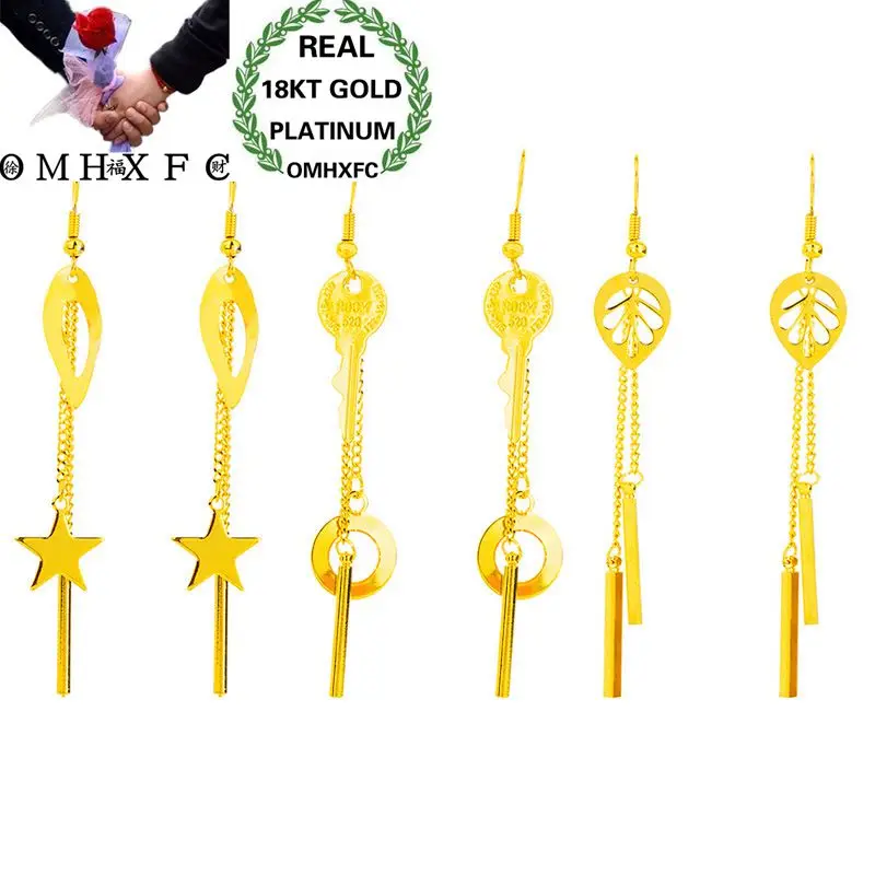 

OMHXFC Wholesale European Fashion Woman Girl Party Wedding Gift 3 Designs Star Round Leaves Tassel 18KT Gold Drop Earrings ER28