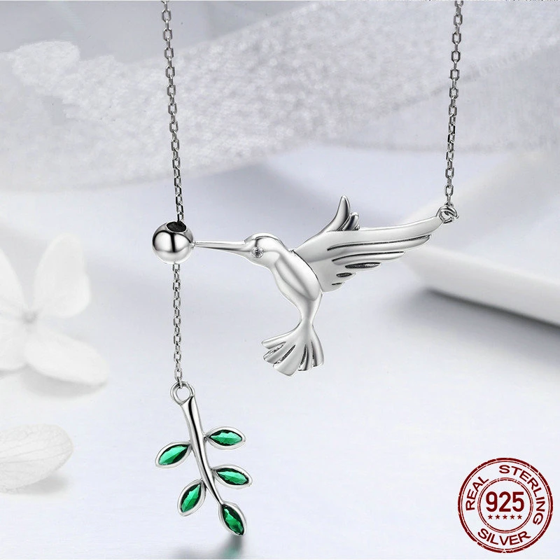 Новое модное ожерелье из стерлингового серебра 925 пробы колибри и оливковой