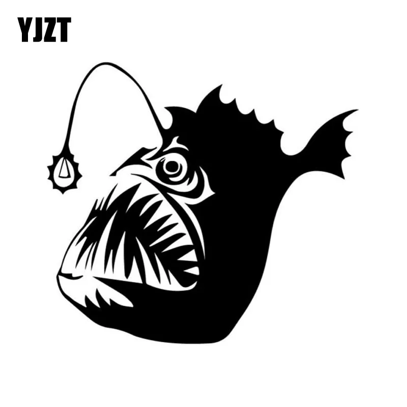 

YJZT 12.5cm*11.4cm Cartoon Angler FISH Vinyl Car-styling Car Sticker Decals Black Silver C11-0024