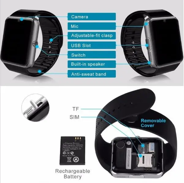 Gt08 smartwatch bluetooth smart watch наручные часы для apple iphone ios android телефон умный спортивные pkdz09
