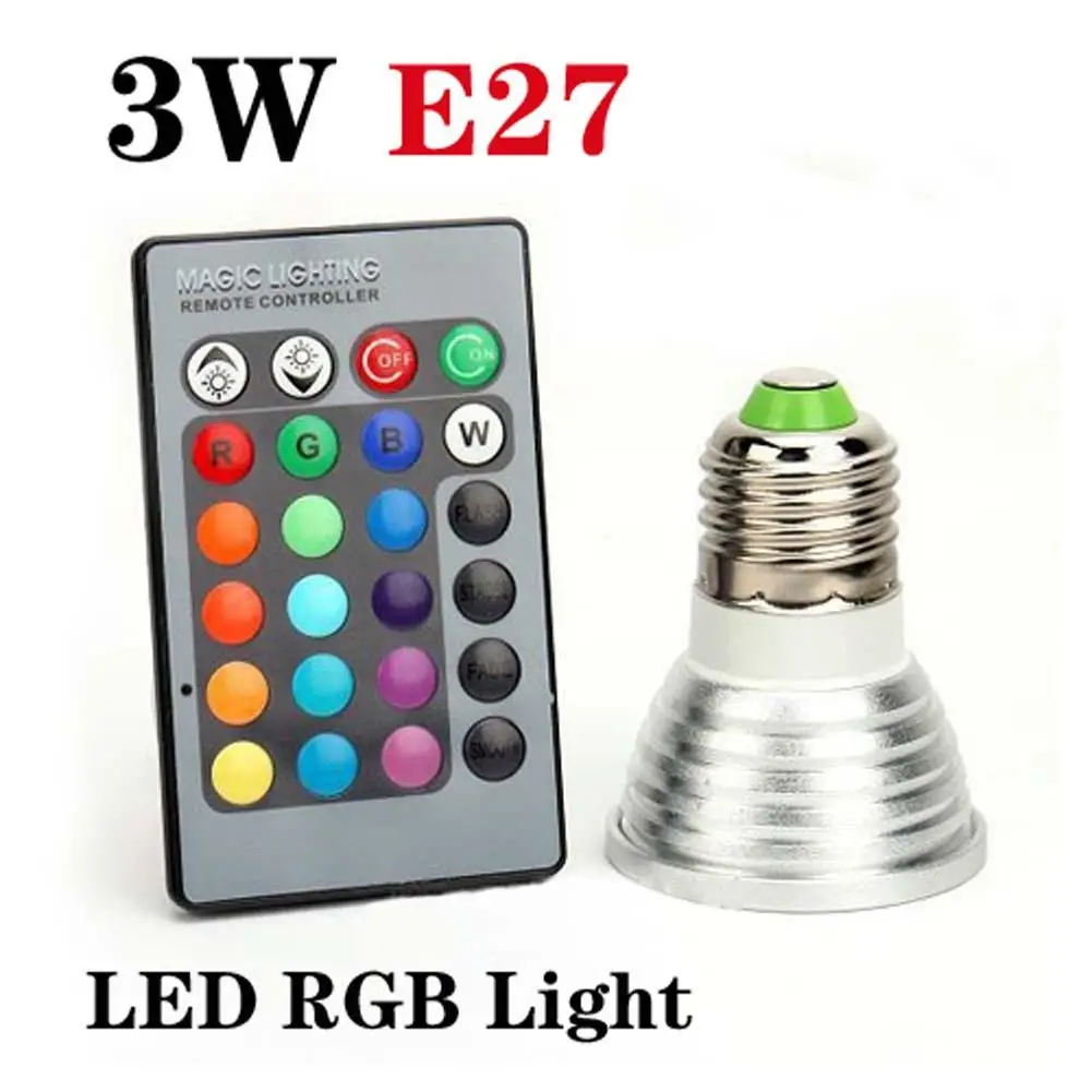 Энергосберегающая светодиодная лампа E27 RGB 16 цветов + 24Key ИК-пульт дистанционного