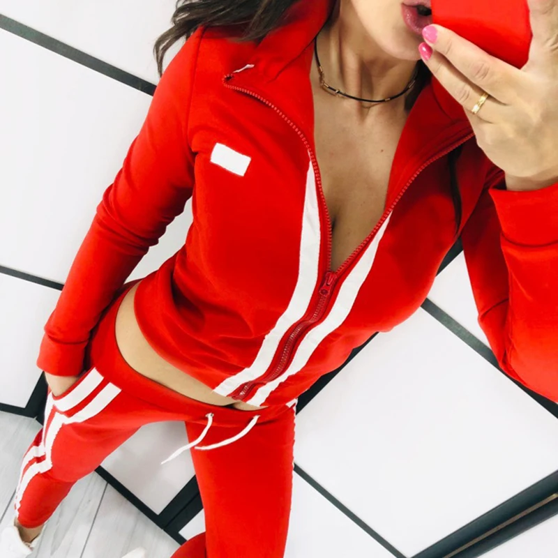 03 Sfit женская повседневная одежда из 2 предметов, полосатый облегающий спортивный костюм, спортивный костюм, комплект с длинным рукавом, топы, штаны, спортивный костюм - Цвет: 03