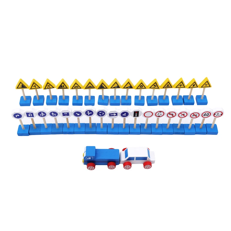 

New Wood Building Block Vehicle Blocks Kids Teaching Toys Traffic Sign Baby Wooden Toy Preschool Learning Educational Table Game
