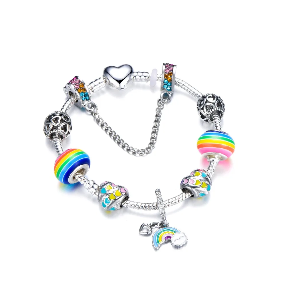 Модные радужные бусины шармы в форме сердца браслеты для девочек милые брендовые