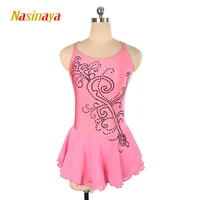 nasinaya figure skating dress customized competition ice skating skirt for girl women kids gymnastics pink black flower