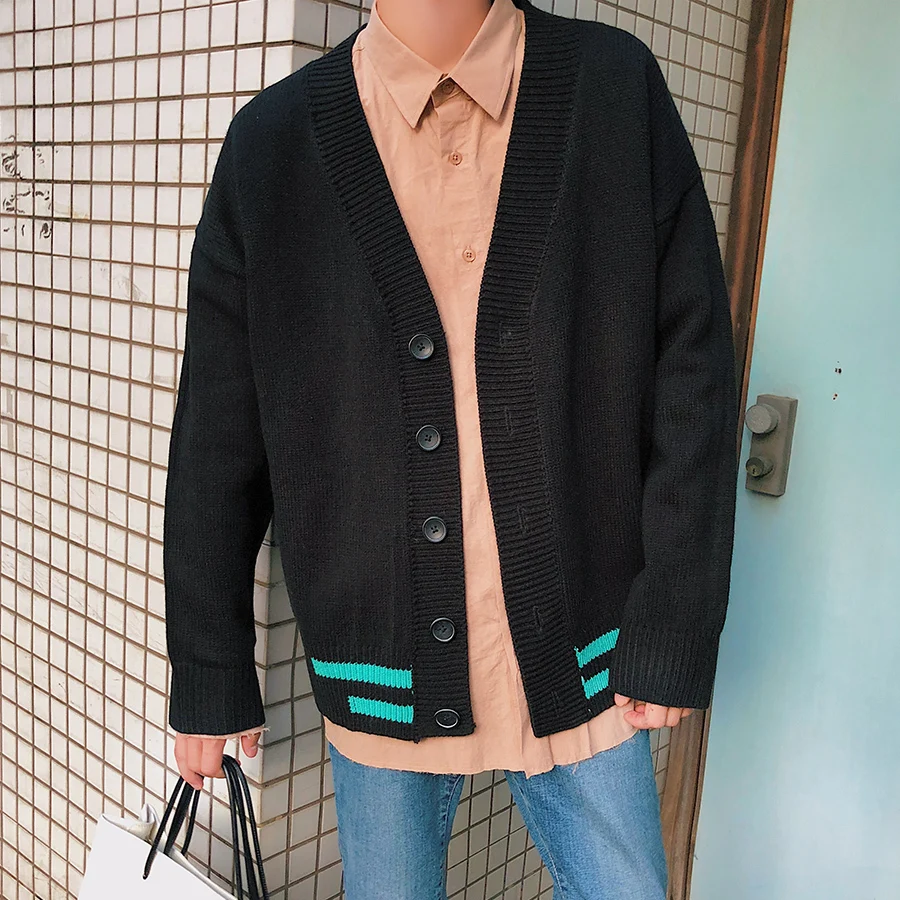New 2017 Autumn Winter Warm Male Oversize Leisure Stripe Sweater Knitting Cardigan Agasalho Masculino Mens Casual Knitwear M-2XL |