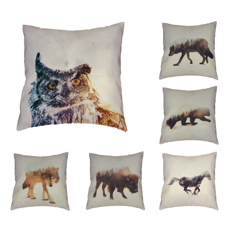

Square Pillowcase Home Couch Running Horse Cushion Cover Wolf Fox Rabbit Throw Pillow Case Outdoor Rock Chair Decoration