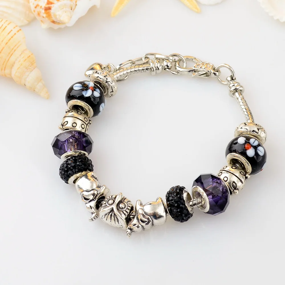 Женский браслет с кристаллами SBR150021 серебряный подвесками модель 2019|bracelets for|charm