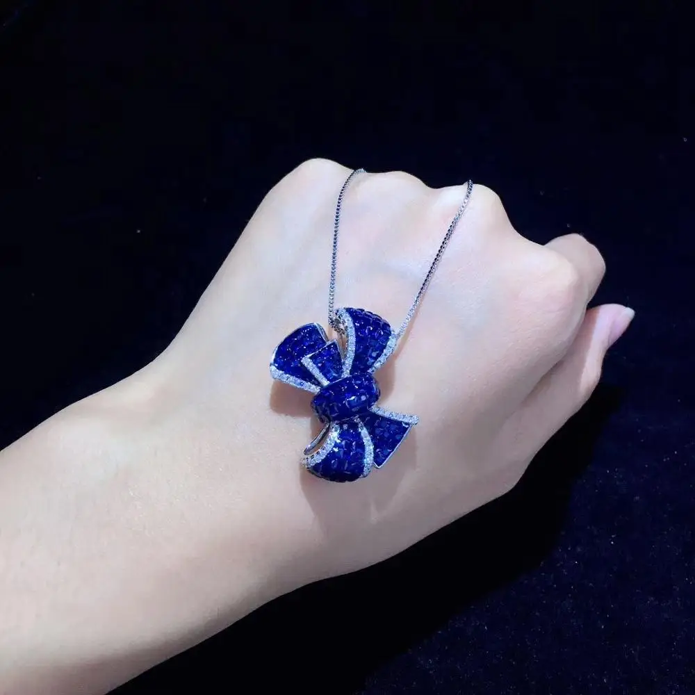 

925 sterling silver with cubic zircon bowknot pendant necklace cute romantic fine women jewelry free shipping