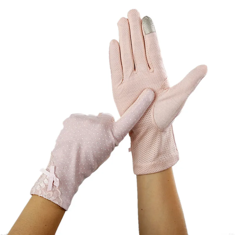 AS PICTURE KLV Women Lace Sunscreen Gloves Summer Spring Lady Stretch Touch Screen Anti Uv Slip Resistant Driving Glove Breathable Guantes - Цвет: AS PICTURE