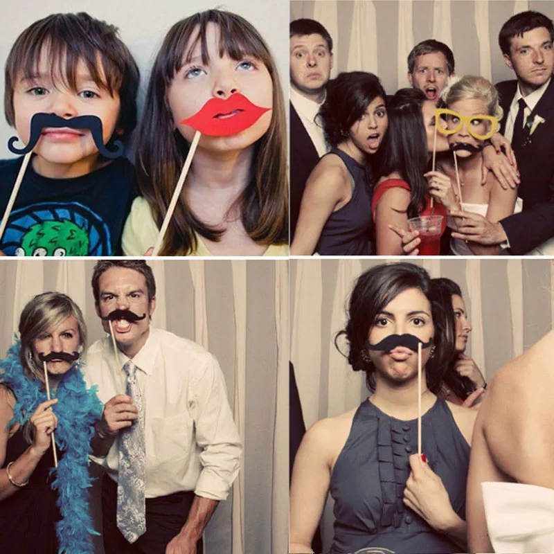 Розовый Бумага Маска Свадебный декор бакалавра вечерние Photo Booth Реквизит День рождения черные усы в виде красных губ смешные очки
