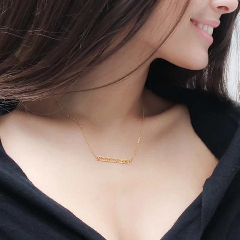 Gold Color Customized Coordinates Bar Pendant Necklace Vintage Jewelry Personalized Name Choker Custom Bijoux Kolye | Украшения и