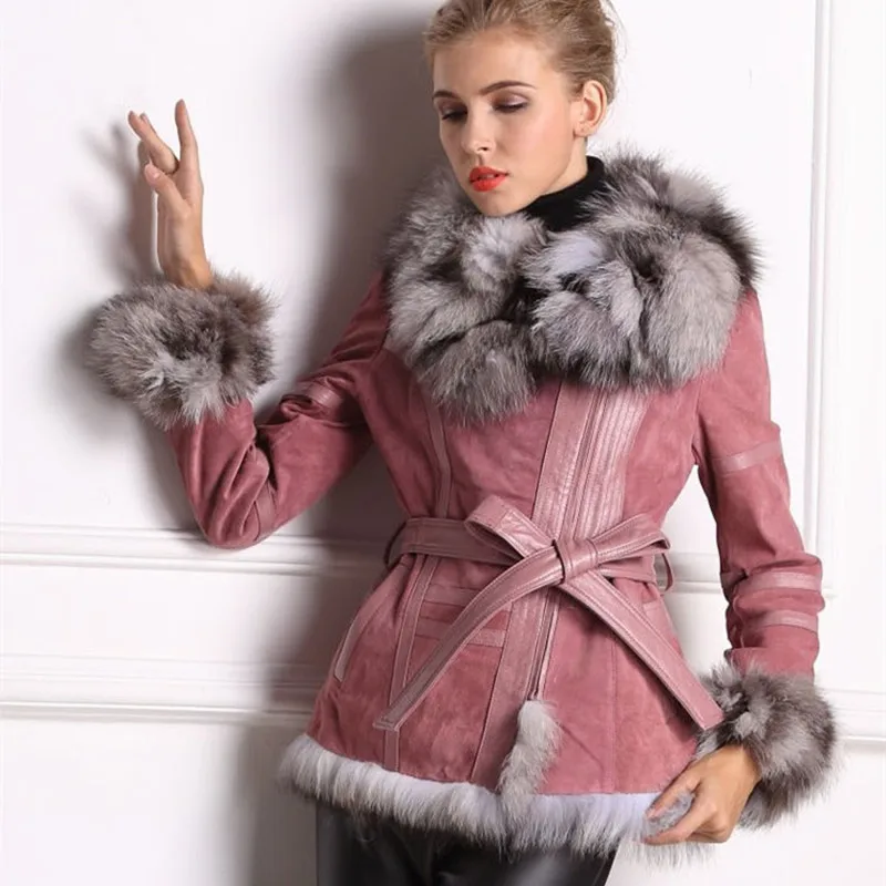 Женская Осенняя куртка из натуральной кожи пальто с лисьим мехом и рукавами
