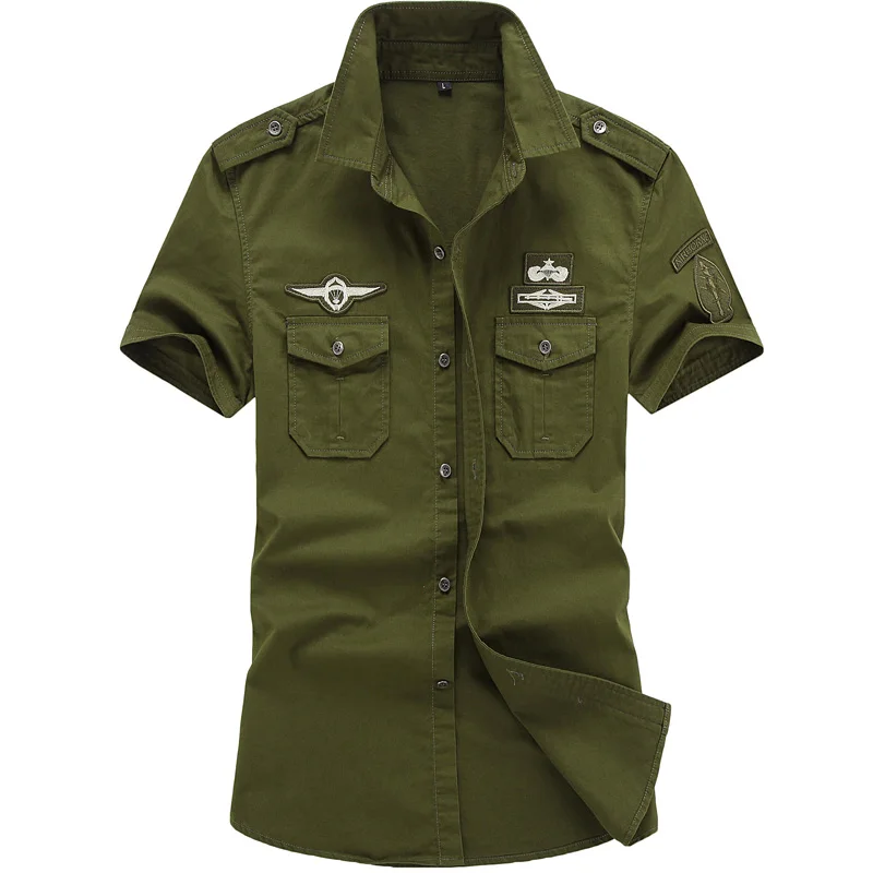 MANTLCONX, новинка, Мужская Летняя короткая рубашка, M-6XL, военные рубашки с коротким рукавом, хлопковая воздухопроницаемая рубашка, Мужская армейская рубашка - Цвет: Army Green 8523