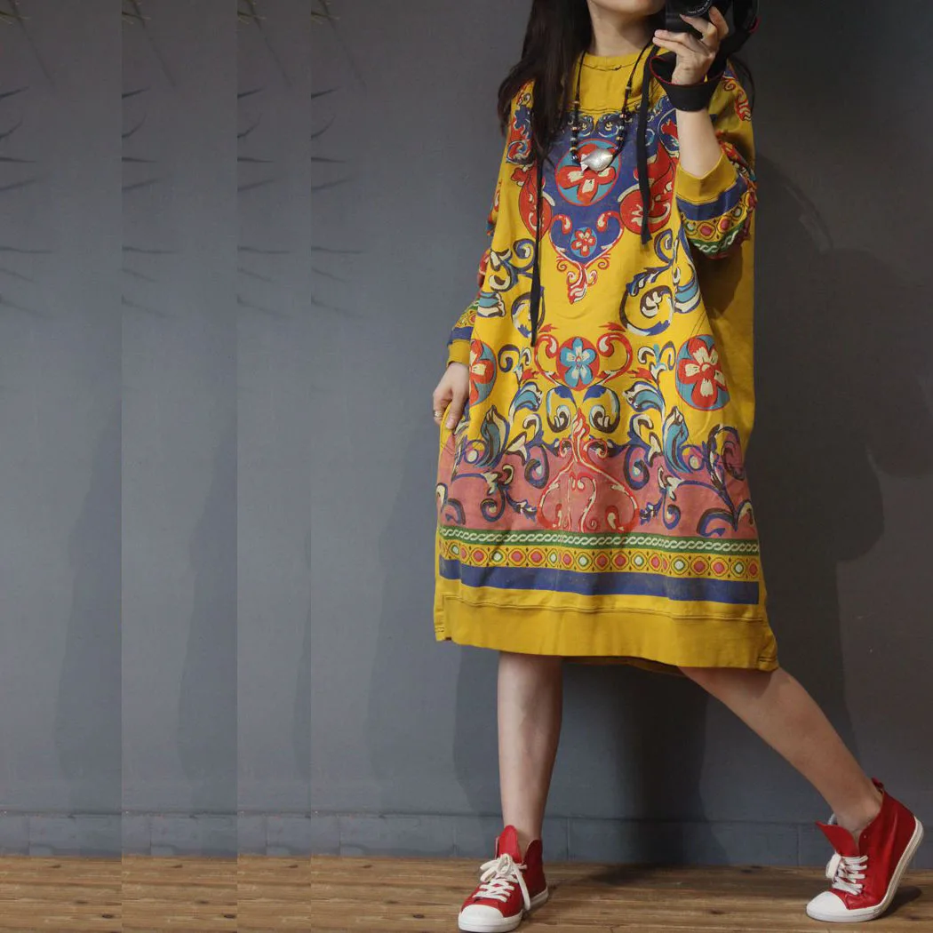 Женское осеннее платье с капюшоном повседневное свободное в стиле ретро