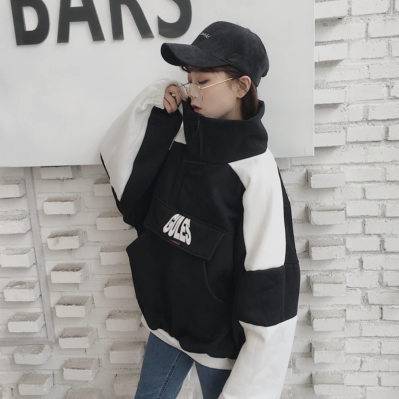 Толстовки женские худи осенние корейские Ulzzang Harajuku повседневные толстовки с капюшоном и длинным рукавом Женские флисовые толстовки Топ