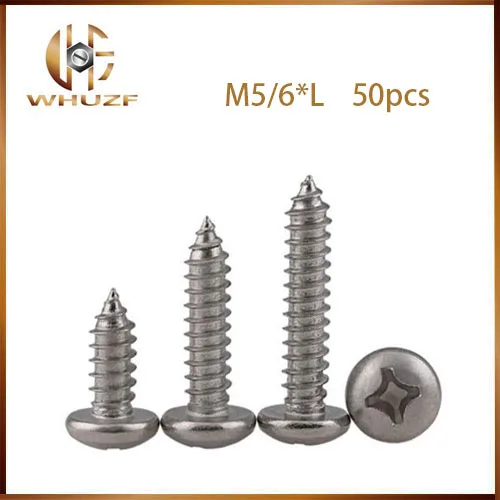 50PCS Self Tapping Screws M5 M6 304 stainless Steel Laptop Computer Philips Cross Round Head Screw Bolts | Обустройство дома