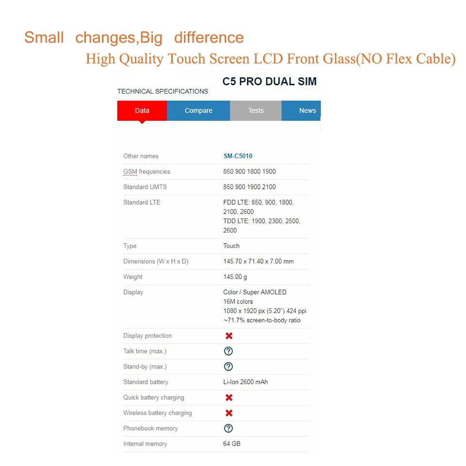Для Samsung Galaxy C5 Pro C5010 SM-C5010 сенсорный экран Передний со стеклянной панелью Внешний