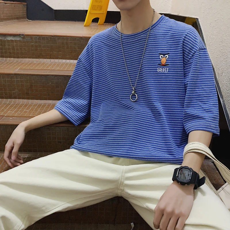 Футболка мужская в стиле хип-хоп модная Свободная Повседневная рубашка полоску с