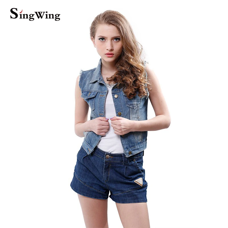 Модный женский потертый джинсовый жилет Женский Повседневный винтажный